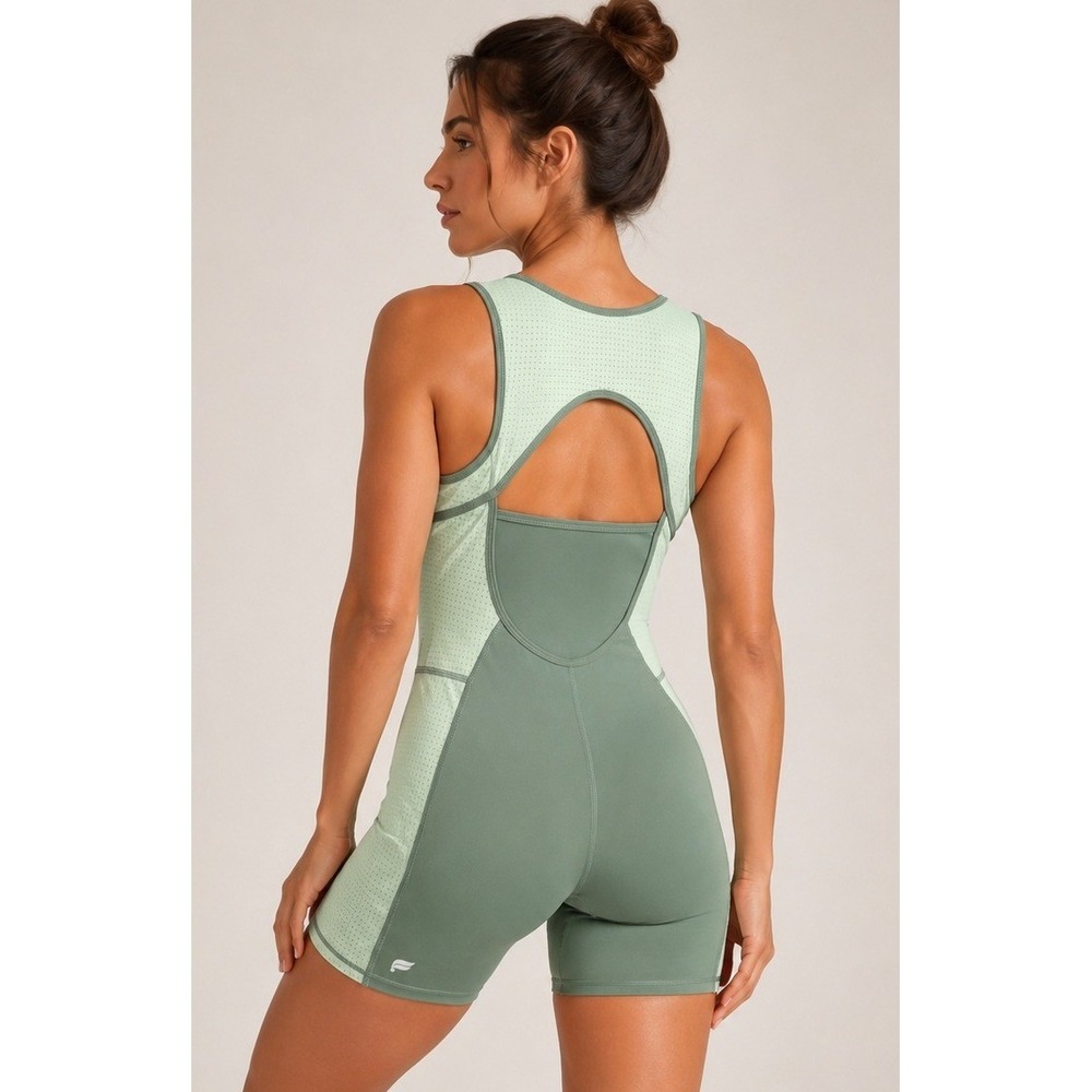 Fabletics Unitard Romper Green L Athletic One Piece Shorts Jumpsuit Built In Bra - Picture 6 of 8